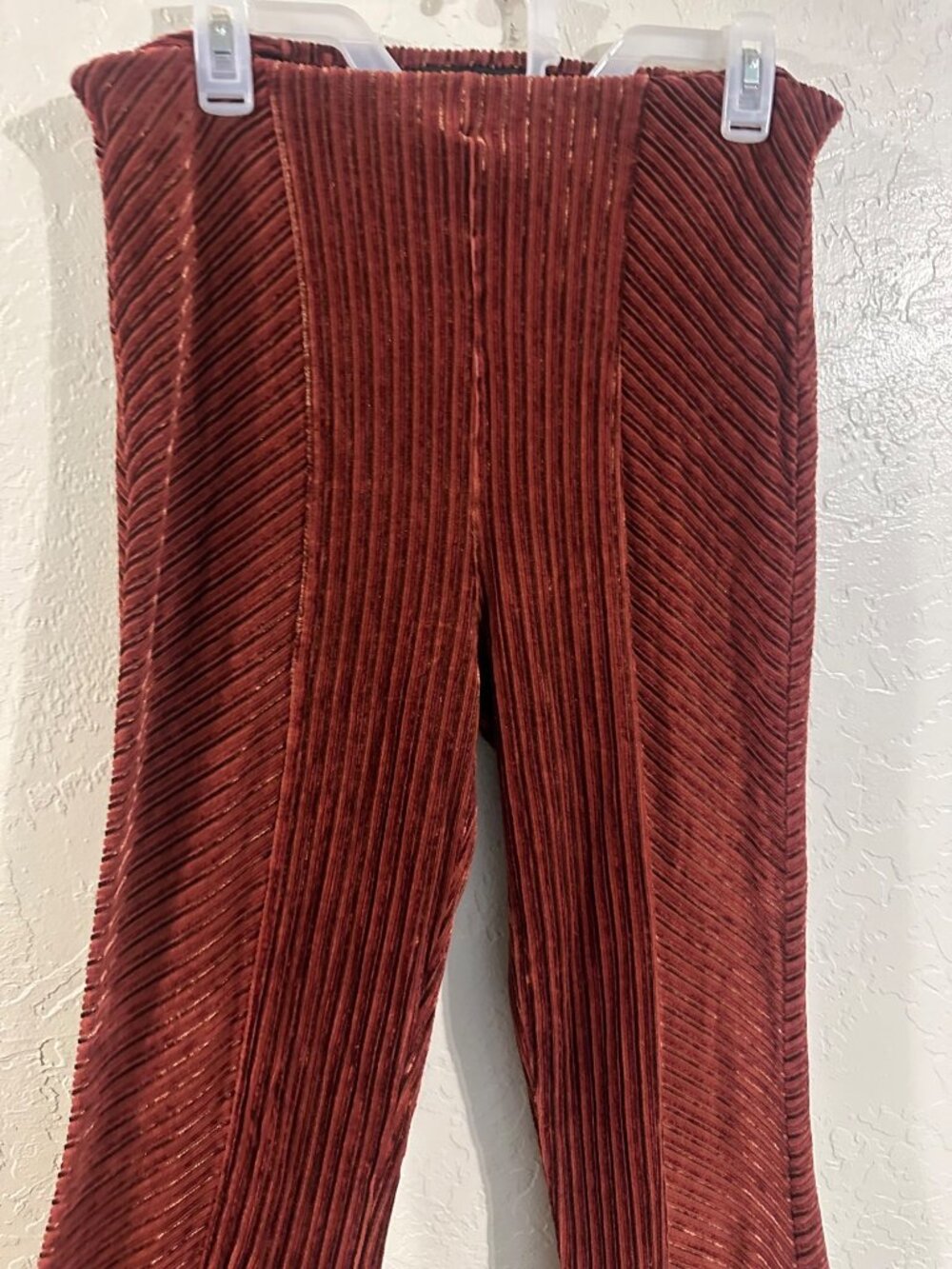 Free People Velvet High Rise Maroon Red Ribbed Bellbottom Pull on Pants - Picture 5 of 10